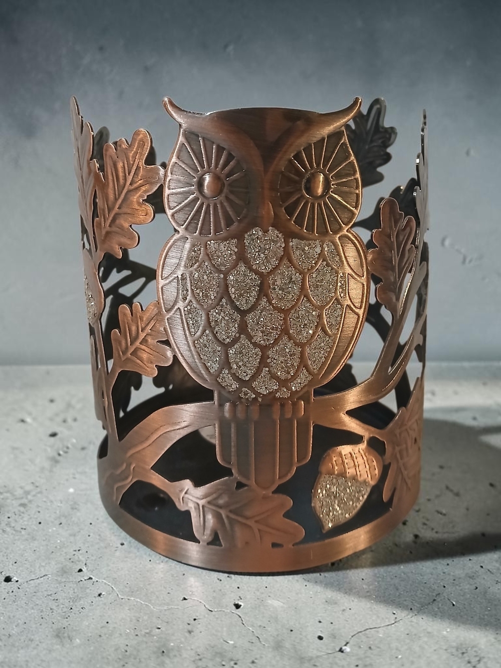 Bath & Body Works Copper-Tone Owl Candle Holder with Glitter Accents